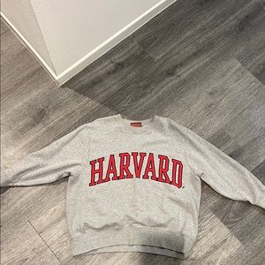 Zara Gray Crewneck Sweater with HARVARD Red Print